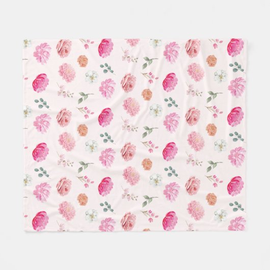 Waterverf roze bloemetjes rozen en pioenen fleece deken (Voorkant (Horizontaal))