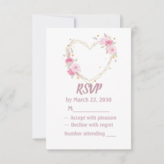 Waterverf Roze Bloemhart Bruiloft RSVP Kaartje (Voorkant)