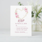 Waterverf Roze Bloemhart Bruiloft RSVP Kaartje (Staand voorkant)