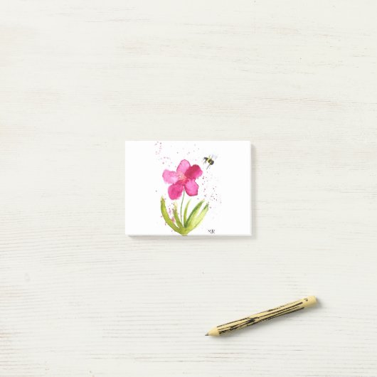 Waterverf roze bloemhommel post-it® notes (Op bureau)