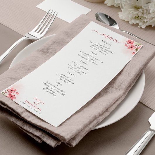 Waterverf roze bloemig trouwmenu menu