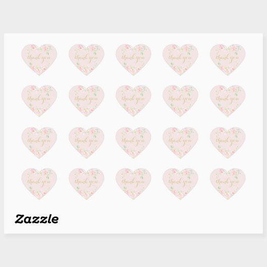 Waterverf Roze Bloemige Bedankt Roze Blush Hart Sticker (Vel)