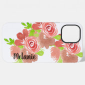 Waterverf Roze Bloemige Blush Roze Monogram   iPhone Hoesje (Achterkant horizontaal)