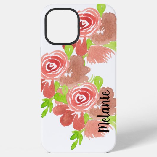 Waterverf Roze Bloemige Blush Roze Monogram   iPhone Hoesje (Achterkant)