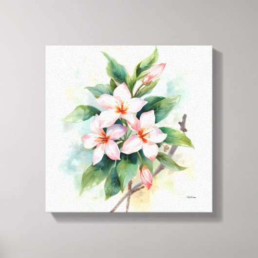 Waterverf Roze Bloemige Botanische Canvasprint Canvas Afdruk (Voorkant)