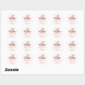 Waterverf roze bloemige bruiloftsborrel ronde sticker (Vel)