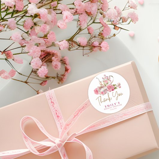 Waterverf roze bloemige bruiloftsborrel ronde sticker