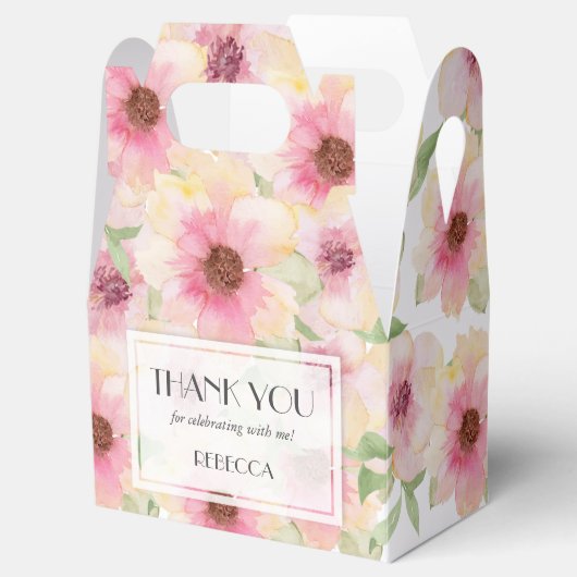 Waterverf Roze Bloemige Dank Je Bedankdoosjes (Geopend)