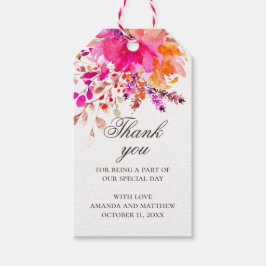 Waterverf roze bloemige dank je. Elegante trouw  Cadeaulabel