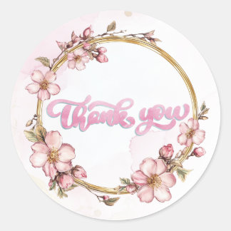 Waterverf Roze Bloemige Dank Je Ronde Sticker