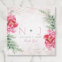 Waterverf Roze Bloemige Groene Huwelijk Bedankjes Labels