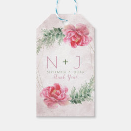 Waterverf Roze Bloemige Groene Huwelijk Cadeaulabel