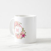 Waterverf Roze Bloemige Monogram Koffiemok (Voorkant links)