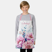  Waterverf roze bloemige pioenen meisjes Schort (Gedragen)