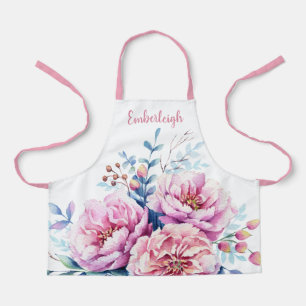 Waterverf roze bloemige pioenen meisjes Schort