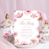 Waterverf Roze Bloemige Theepartij Bruidsfeest Kaart