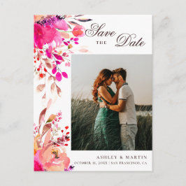 Waterverf roze bloemige trouw Save the Date Briefkaart