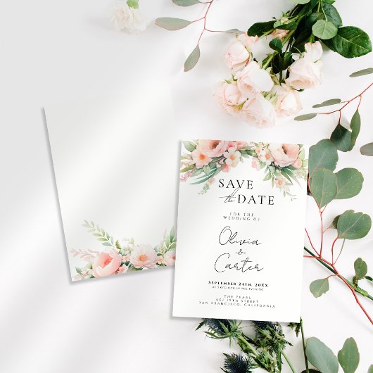 Waterverf Roze Bloemige Trouwdag Save The Date