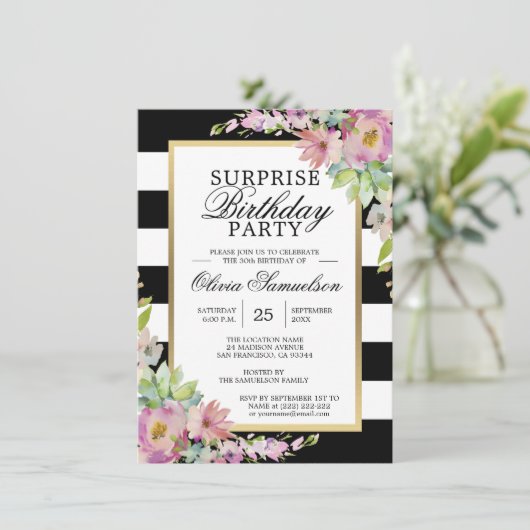 Waterverf Roze Bloemige VERASSING Verjaardagsfeest Kaart (Staand voorkant)