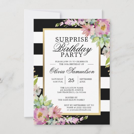 Waterverf Roze Bloemige VERASSING Verjaardagsfeest Kaart (Voorkant)