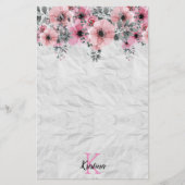 Waterverf Roze Bloemige Verkreukelde Textuur Monog Briefpapier (Voorkant)
