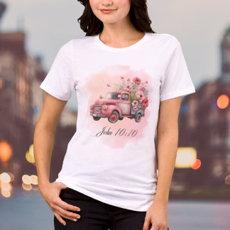 Waterverf Roze Bloemige Vintage Truck Bijbeltekst Tri-Blend Shirt