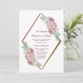 Waterverf Roze Bloemige Vluchtige Bruiloftsviering Kaart (Staand voorkant)