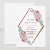 Waterverf Roze Bloemige Vluchtige Bruiloftsviering Kaart (Voorkant / Achterkant)