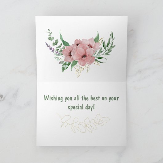 Waterverf Roze Bloemige Vouwkaart Kaart (Binnen)