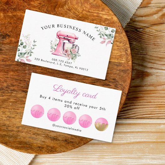 Waterverf Roze Bloemmenger Bakkerij Klantenkaartje