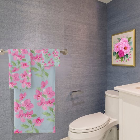 Waterverf Roze Bloemmotief Bad Handdoek