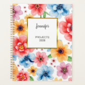 Waterverf roze bloempatroon monogram naam planner (Voorkant)