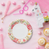 Waterverf roze bloemrand papieren bordje (Feest)