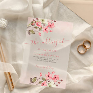 Waterverf roze bloemrijke elegante script boho bru acryl uitnodigingen