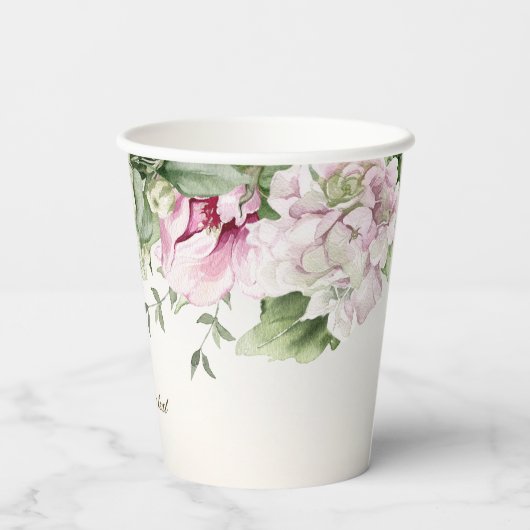 Waterverf Roze Bloemrijke Lijst Glanzend Bronzen F Papieren Bekers (Achterkant)