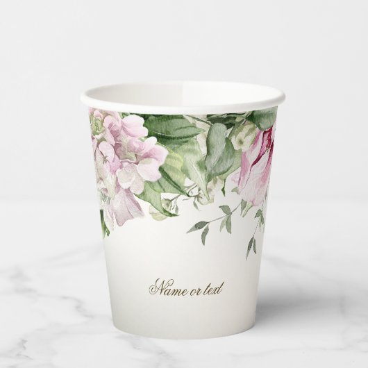 Waterverf Roze Bloemrijke Lijst Glanzend Bronzen F Papieren Bekers (Links)