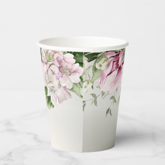 Waterverf Roze Bloemrijke Lijst Glanzend Bronzen F Papieren Bekers (Rechts)