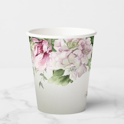 Waterverf Roze Bloemrijke Lijst Glanzend Bronzen F Papieren Bekers (Voorkant)