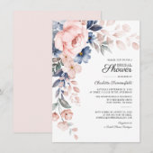 Waterverf Roze Bloemrijke Script Bruidsuitnodiging Kaart (Voorkant / Achterkant)