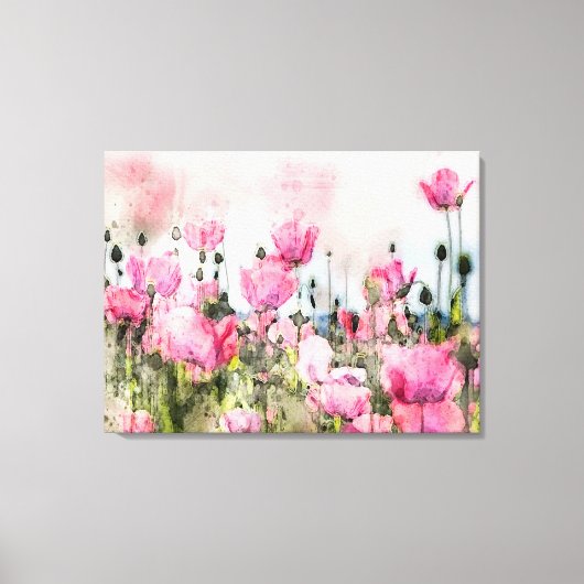 Waterverf roze bloemschilderij canvas afdruk (Voorkant)