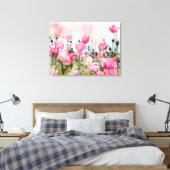 Waterverf roze bloemschilderij canvas afdruk (Insitu (Slaapkamer))