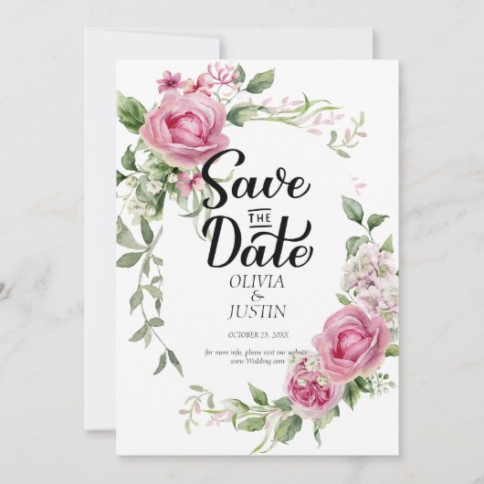 Waterverf Roze Bloemstuk Bruiloft Save The Date (Voorkant)