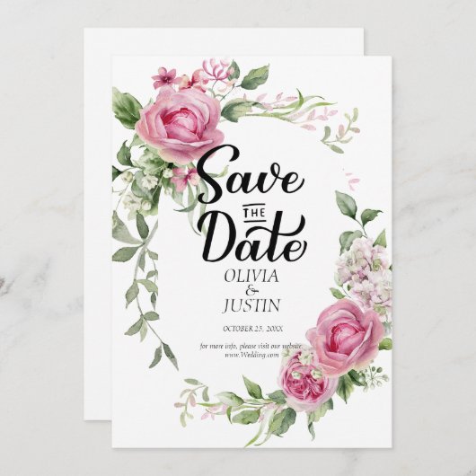 Waterverf Roze Bloemstuk Bruiloft Save The Date (Voorkant / Achterkant)