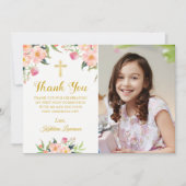 Waterverf Roze Bloemstuk Heilige Communie Bedankt Kaart (Voorkant)