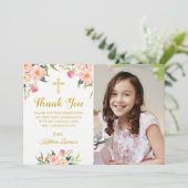 Waterverf Roze Bloemstuk Heilige Communie Bedankt Kaart (Staand voorkant)