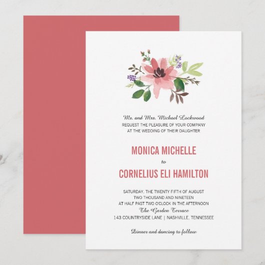 Waterverf Roze Bloemuitbarsting | Bruiloft Kaart (Voorkant / Achterkant)