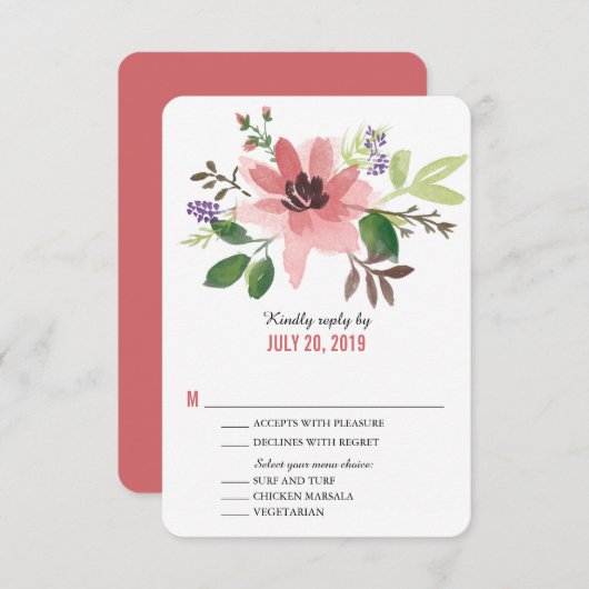 Waterverf Roze Bloemuitbarsting | Bruiloft RSVP (Voorkant / Achterkant)