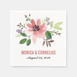 Waterverf Roze Bloemuitbarsting | Huwelijksrecepti Servetten