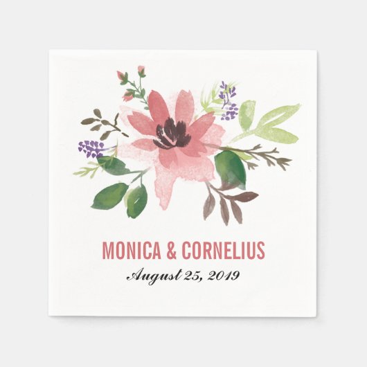 Waterverf Roze Bloemuitbarsting | Huwelijksrecepti Servetten (Voorkant)