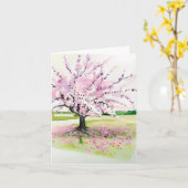 Waterverf roze bloesem aanpasbaar kaart (Gele Bloem)